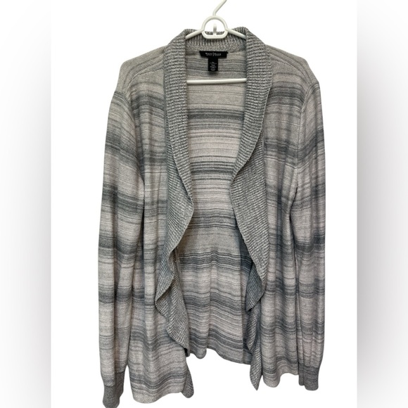 White House Black Market Lt. Gray Stripe Silver Shimmer Rib Cardigan - Picture 1 of 7